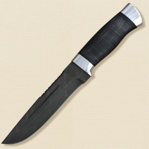 Нож охотничий, туристический «Пират» Н55, сталь черный дамаск (У10А-7ХНМ), рукоять: дюраль, кожа наборная